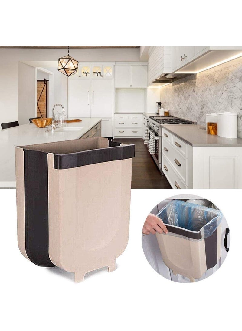 Hanging Trash Can Kitchen Cabinet Door Hanging Trash Small Compact Garbage Can Hanging Cabinet Trash Plastic Bag Holder Hanging Waste Basket 9L Brown - Image 2