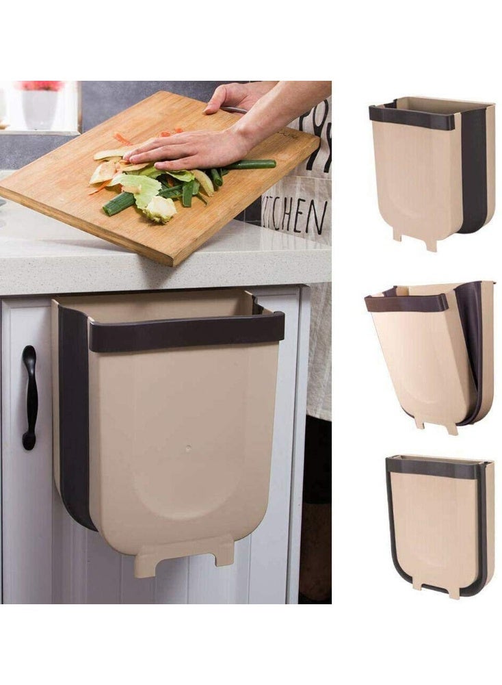Hanging Trash Can Kitchen Cabinet Door Hanging Trash Small Compact Garbage Can Hanging Cabinet Trash Plastic Bag Holder Hanging Waste Basket 9L Brown - Image 5