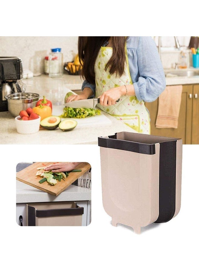 Hanging Trash Can Kitchen Cabinet Door Hanging Trash Small Compact Garbage Can Hanging Cabinet Trash Plastic Bag Holder Hanging Waste Basket 9L Brown - Image 3