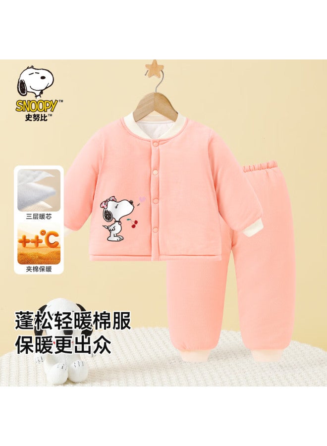Snoopy Kids Autumn Winter Padded Homewear Set Warm Comfortable Boys Girls New Year Pajamas Pink Belair Size 90 - Image 1