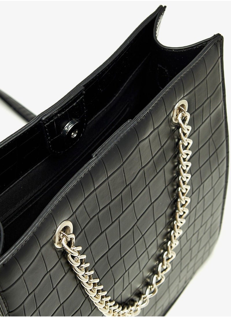 shoexpress - Textured Shoulder Bag with Detachable Strap and Button Closure - Image 1