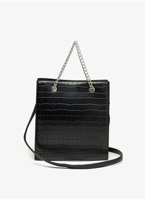 Textured Shoulder Bag with Detachable Strap and Button Closure