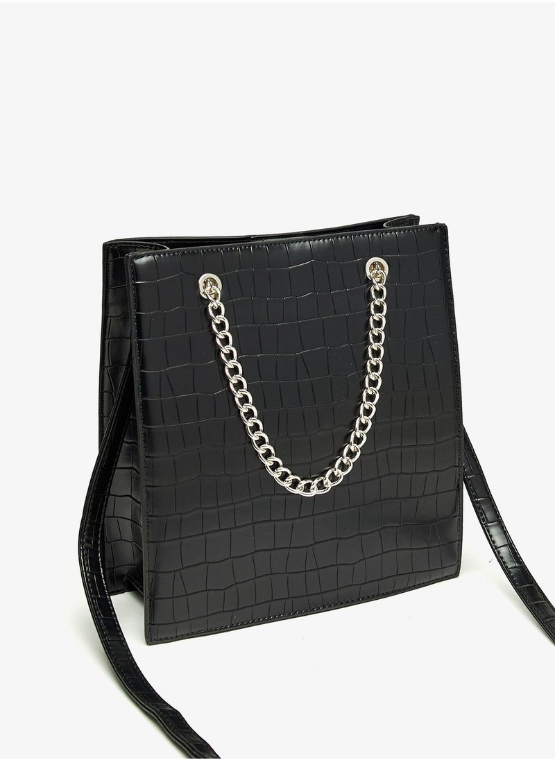 shoexpress - Textured Shoulder Bag with Detachable Strap and Button Closure - Image 1