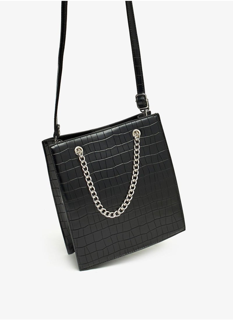 shoexpress - Textured Shoulder Bag with Detachable Strap and Button Closure - Image 1