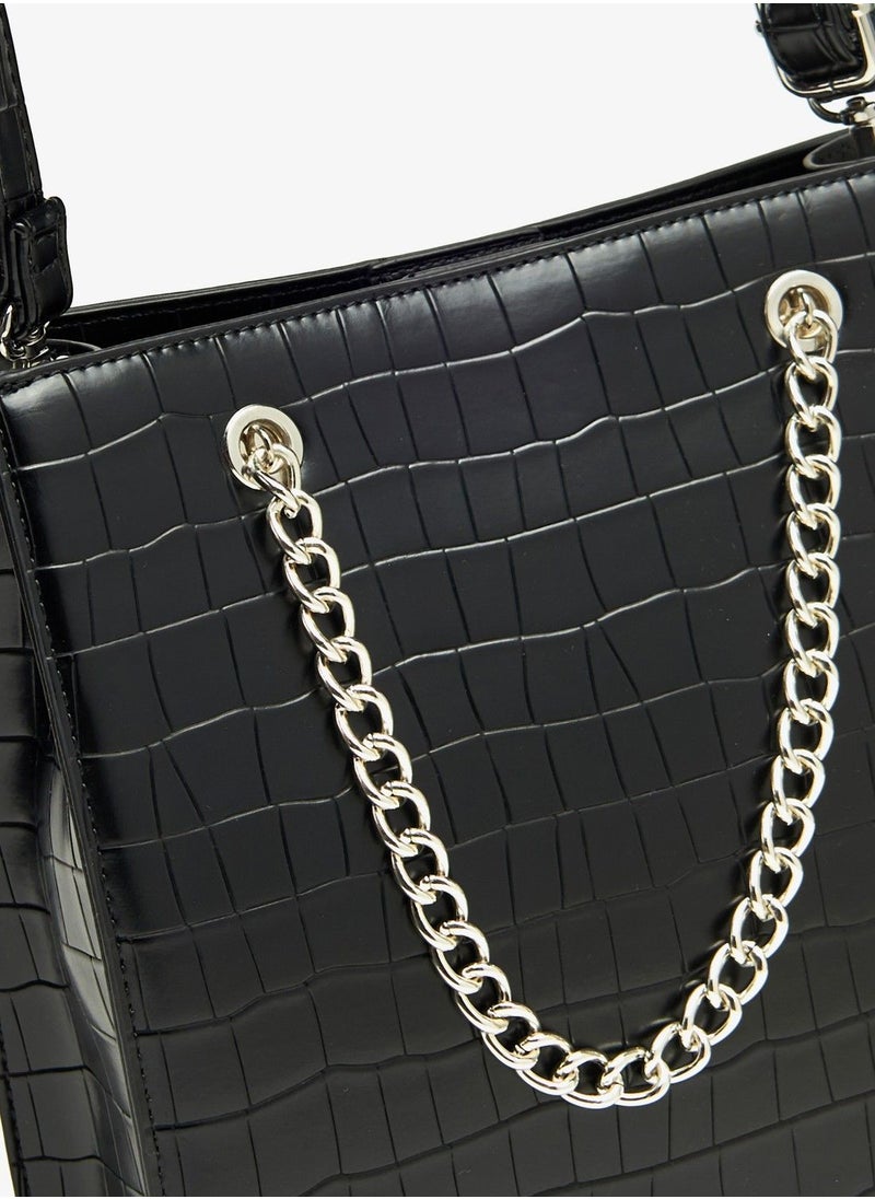 shoexpress - Textured Shoulder Bag with Detachable Strap and Button Closure - Image 1