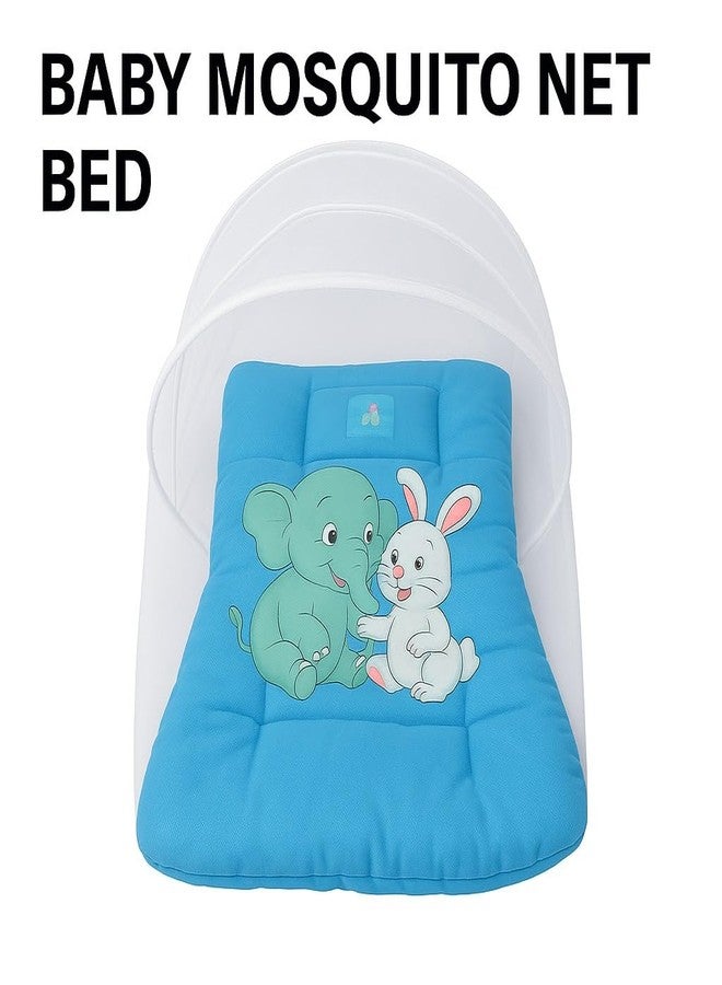 ink craft Baby Bed with Mosquito Net | Cotton Portable New Born Baby Bedding Set, Travel Friendly Insect Zip Protector, Sleeping Baby Playmats (Blue, Random Print) - Image 4