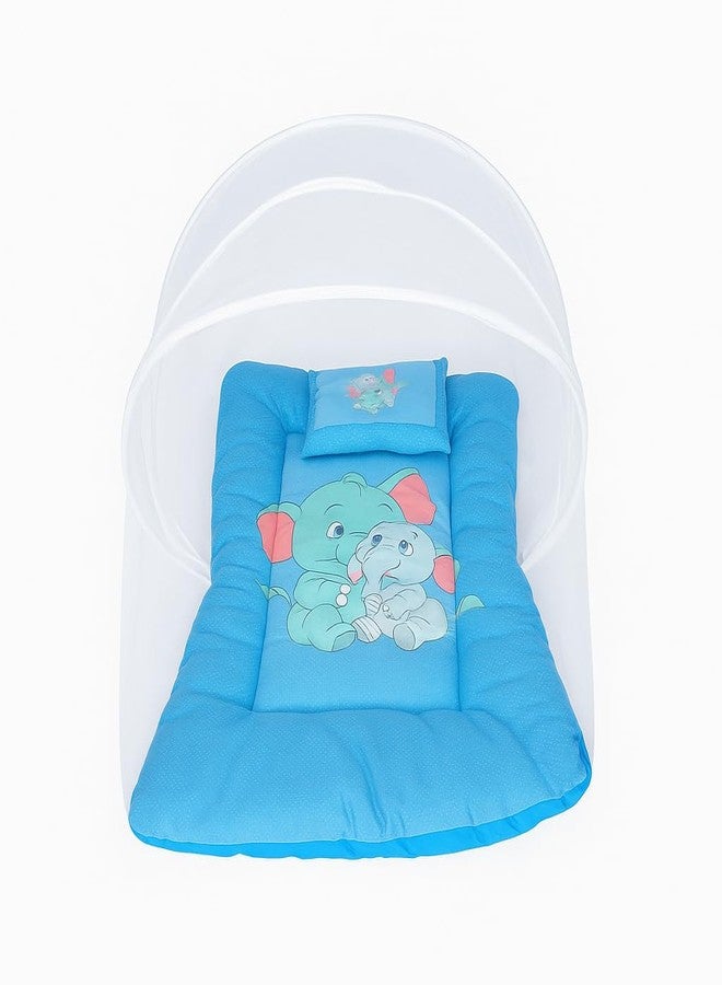 ink craft Baby Bed with Mosquito Net | Cotton Portable New Born Baby Bedding Set, Travel Friendly Insect Zip Protector, Sleeping Baby Playmats (Blue, Random Print) - Image 1