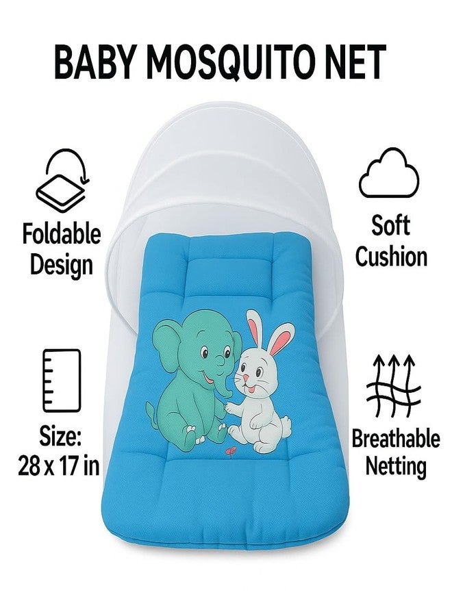 ink craft Baby Bed with Mosquito Net | Cotton Portable New Born Baby Bedding Set, Travel Friendly Insect Zip Protector, Sleeping Baby Playmats (Blue, Random Print) - Image 2