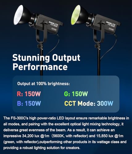 NANLITE FS300C 300W RGB LED Video Light2700K7500K Colour Temperature UltraHigh Brightness 34200 lux 1m with Reflector Wireless Control Wide Compatibilityfor Studio Photography - Image 3