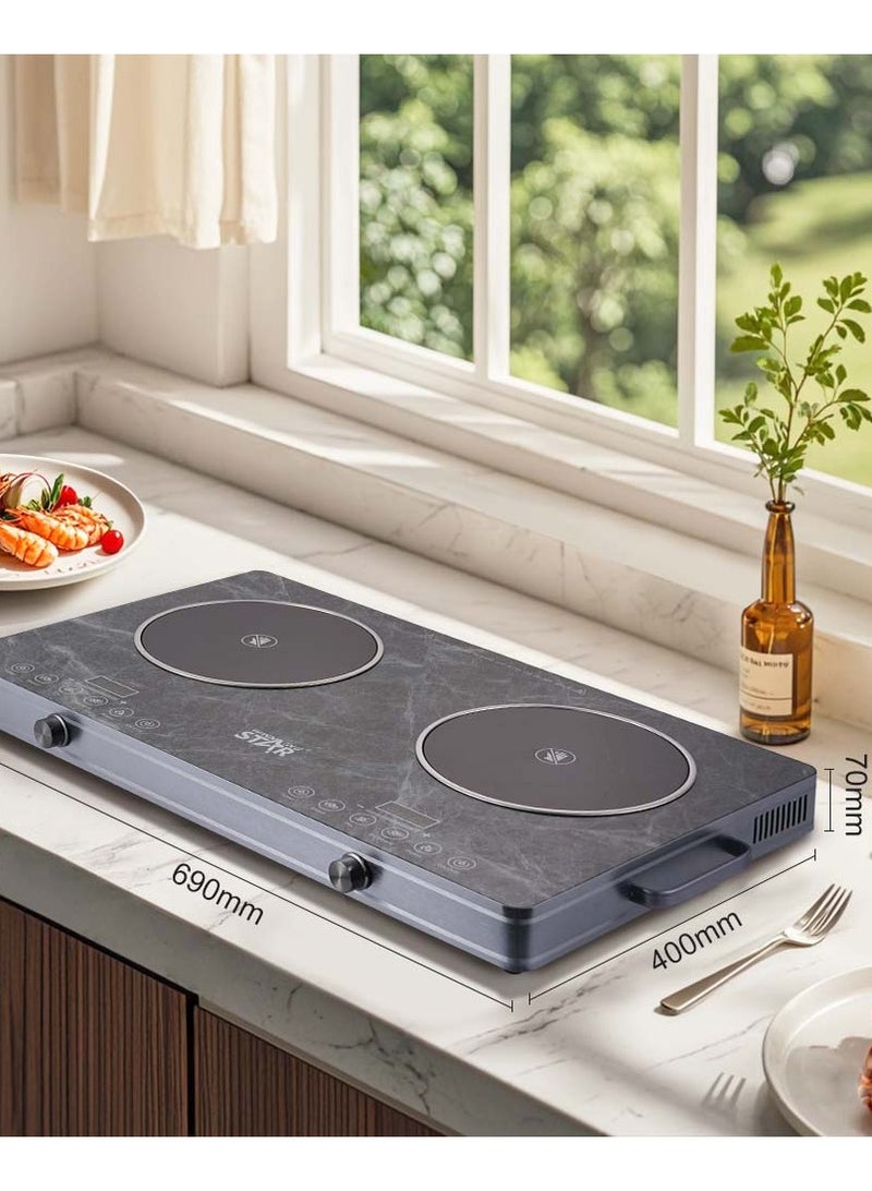 Winning Star Electric Hot Plate for Cooking, Infrared Double Burner,1800W Portable Electric Stove, Heat-up In Seconds, Ceramic Glass Portable Double Burner Countertop Cooktop for Dorm Office Home Camp, Compatible with All Cookware - Image 3