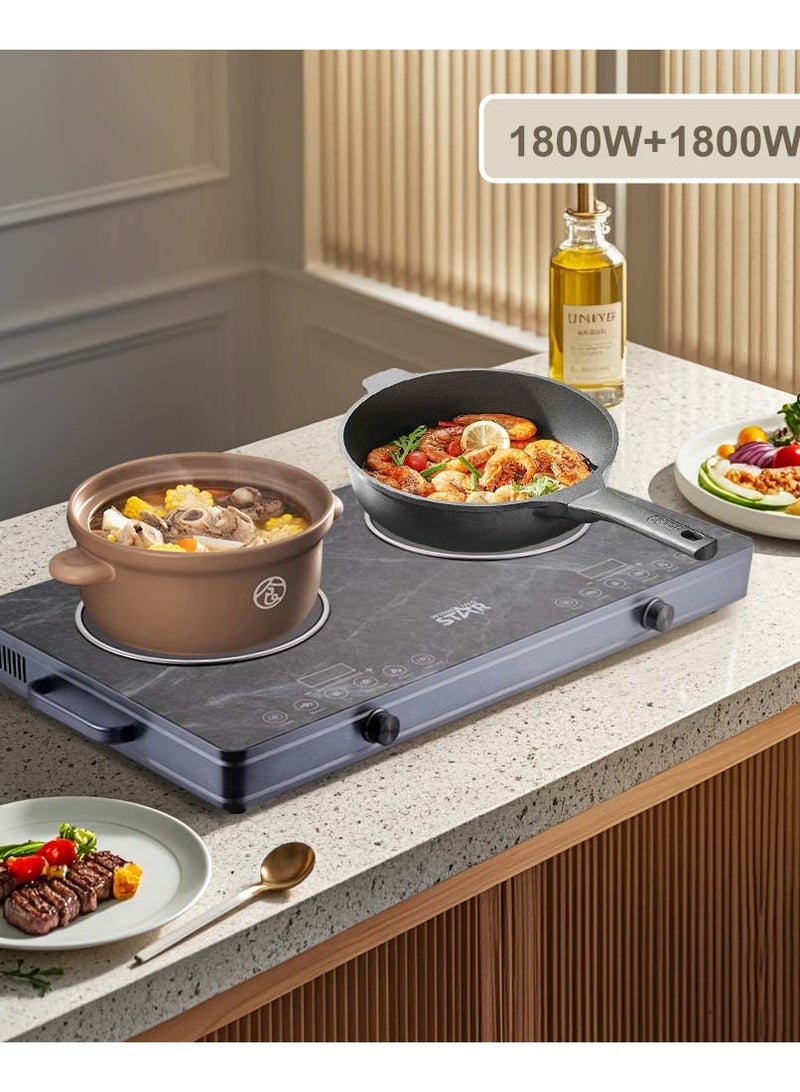Winning Star Electric Hot Plate for Cooking, Infrared Double Burner,1800W Portable Electric Stove, Heat-up In Seconds, Ceramic Glass Portable Double Burner Countertop Cooktop for Dorm Office Home Camp, Compatible with All Cookware - Image 5