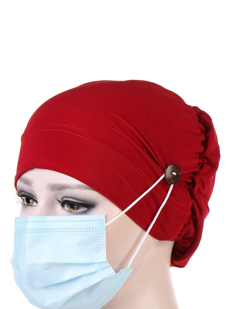Loquat Solid Button Pullover Cap Wine Red  - Image 2