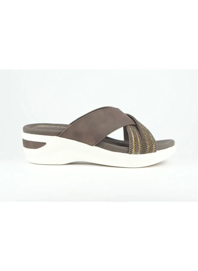 221-352 Zayna Women's Cross-Strap Wedge Slide 24ABT54E Brown
