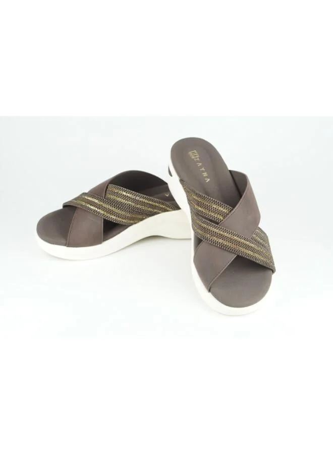 Zayna Brown 221-352 Zayna Women's Cross-Strap Wedge Slide 24ABT54E Brown for Women | Best Price UAE