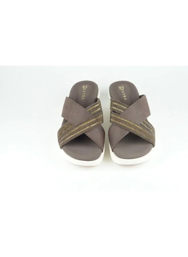 Zayna Brown 221-352 Zayna Women's Cross-Strap Wedge Slide 24ABT54E Brown for Women | Best Price UAE
