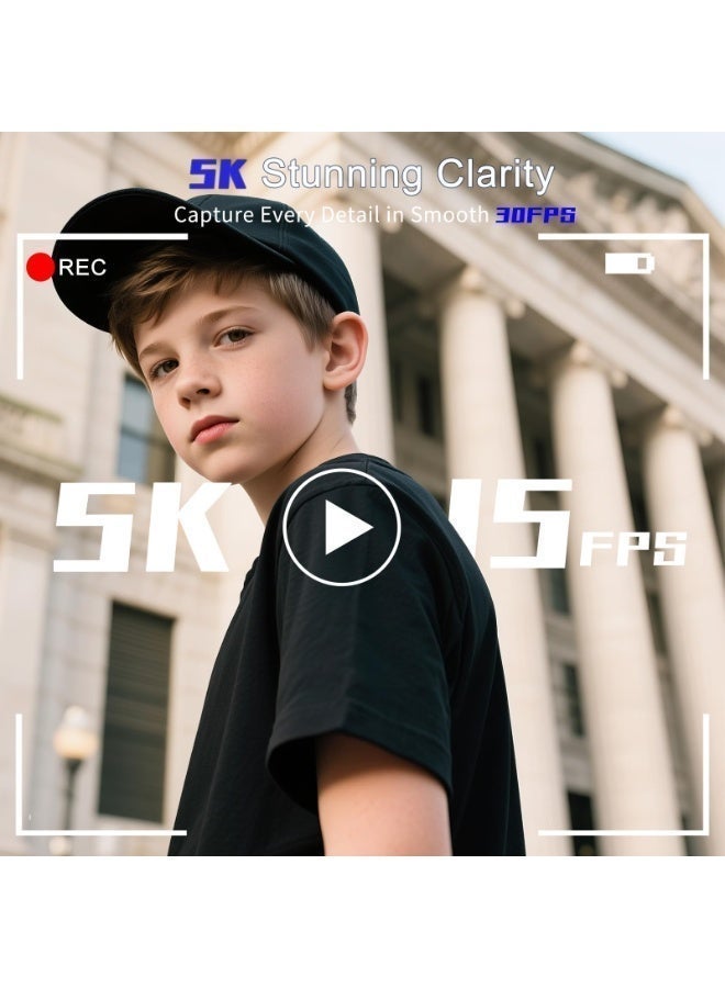 ميلاتيك كاميرا رقمية 5K Point and Shoot، كاميرا رقمية بدقة 75 ميجابكسل للتصوير الفوتوغرافي، بطاريتان، عدسة واسعة الزاوية وعدسة ماكرو، مع بطاقة TF سعة 64 جيجابايت، كاميرا رقمية 18X مع شاشة قلابة 3 بوصات 180 درجة، كاميرا فيديو هدية للمبتدئين - Image 2