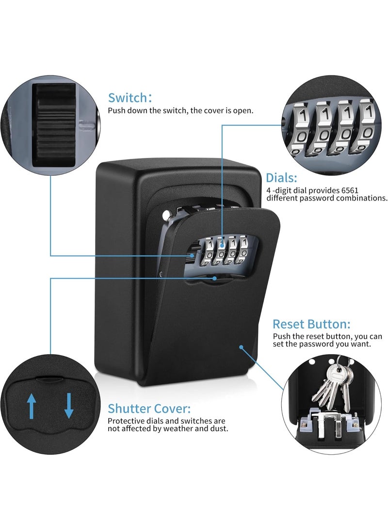 Key safe with a lock for storing keys outdoors, wall-mounted, with a 4-digit password programmable black lock box - Image 3