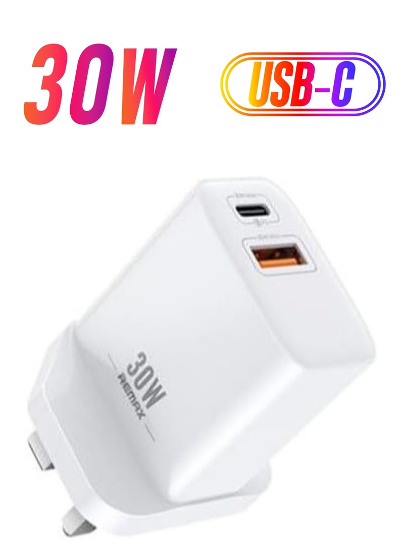 Remax Mena Phone Charge Adapter Series 30W PD+QC GaN Multi-compatible Fast Charger for iPhone 14 Xiaomi Samsung Oneplus Portable Wall Charger 