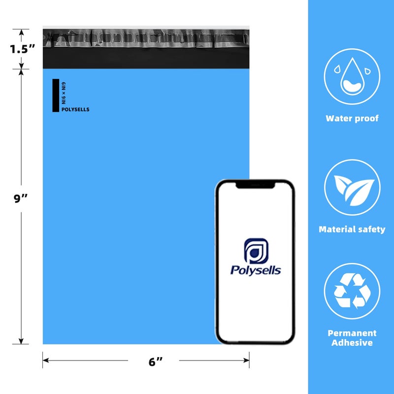 POLYSELLS 1000 pcs 6x9 Inches Blue Poly Mailers Shipping Envelopes, Strong Adhesive Sealing, Waterproof, and Tear-resistant Postal Mailing Bags for Clothing, Books, and Accessories - Image 2