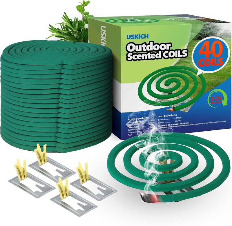 USKICH Mosquito Repellent Coils -Mosquito Repellent Outdoor Patio Fresh Scent,Use Reaches Up to 10 feet, Each Mosquito Coils Burns for 5-7 Hours (Contains 40 coils & 4 Stands) - Image 1