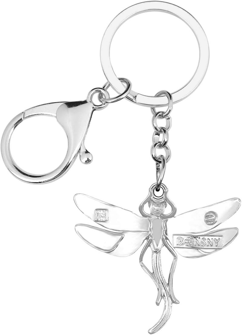 BONSNY Enamel Alloy Rhinestone Floral Dragonfly Keychain for Women - Blue - Image 5