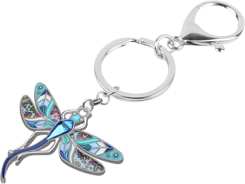 BONSNY Enamel Alloy Rhinestone Floral Dragonfly Keychain for Women - Blue - Image 3