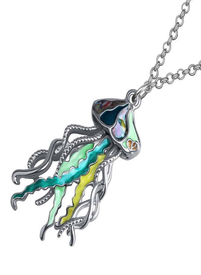 DUOWEI Enamel Tentacle Octopus Necklace Ocean Animals Pendant for Women Charms Ocean Jewelry Gifts (Green Jellyfish) - Image 3
