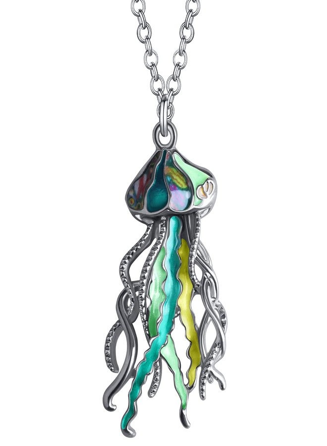 DUOWEI Enamel Tentacle Octopus Necklace Ocean Animals Pendant for Women Charms Ocean Jewelry Gifts (Green Jellyfish) - Image 1
