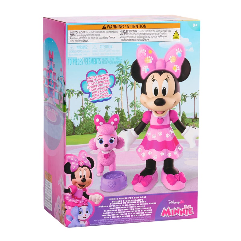 Just Play Disney Jr. Minnie Mouse Pet Fun Doll â€“ 10-Inch Poseable Minnie Doll with Lights & Sounds, Accessories, Pink Poodle Toy, Kids Gift for Ages 3 and Up by Just Play, Kids Toys for Ages 3 Up by Just Play - Image 1