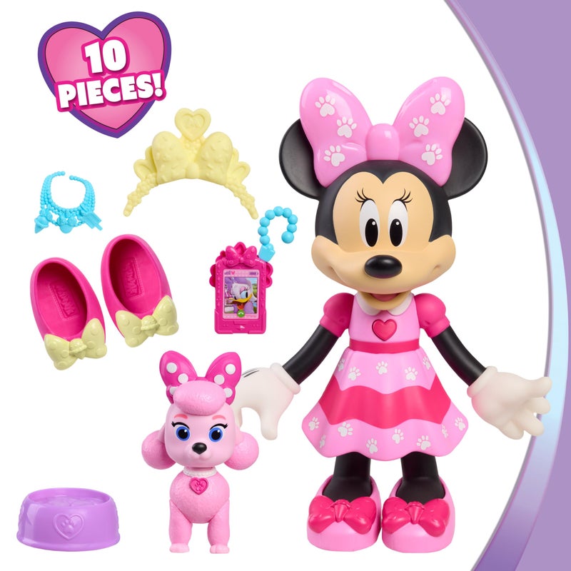 Just Play Disney Jr. Minnie Mouse Pet Fun Doll â€“ 10-Inch Poseable Minnie Doll with Lights & Sounds, Accessories, Pink Poodle Toy, Kids Gift for Ages 3 and Up by Just Play, Kids Toys for Ages 3 Up by Just Play - Image 2