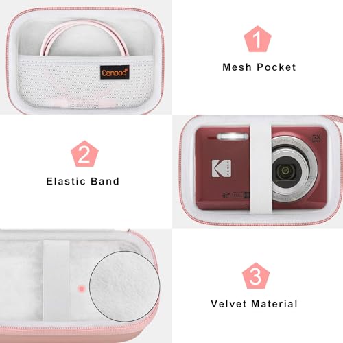 Canboc Hard Case for Kodak PIXPRO Friendly Zoom FZ55 / FZ53 / FZ45 16MP Digital Camera, Mesh Pocket fits SD Card, USB Charging Adapter, USB Cable, Rose Gold - Image 5