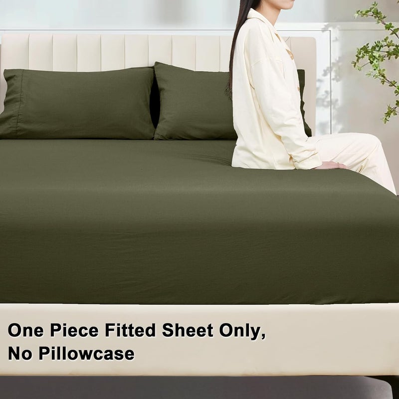 PHF ملاءة سرير كينغ مقاس 100% قطن مغسول (198 سم × 200 سم)، ملاءة قطنية ناعمة مريحة، جيب عميق 40 سم، سهلة التركيب وقابلة للتنفس، زيتوني - Image 3