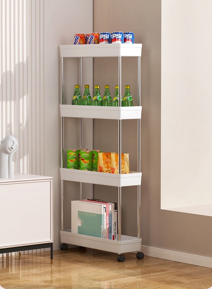 Haidue Four-Layer Multipurpose Storage Rack , 4 Tier Storage Shelf with Four Wheels，White - Image 4