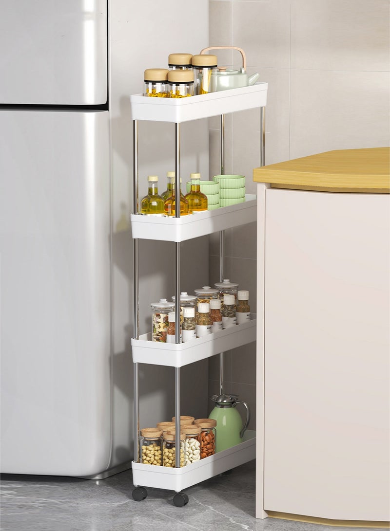 Haidue Four-Layer Multipurpose Storage Rack , 4 Tier Storage Shelf with Four Wheels，White - Image 2