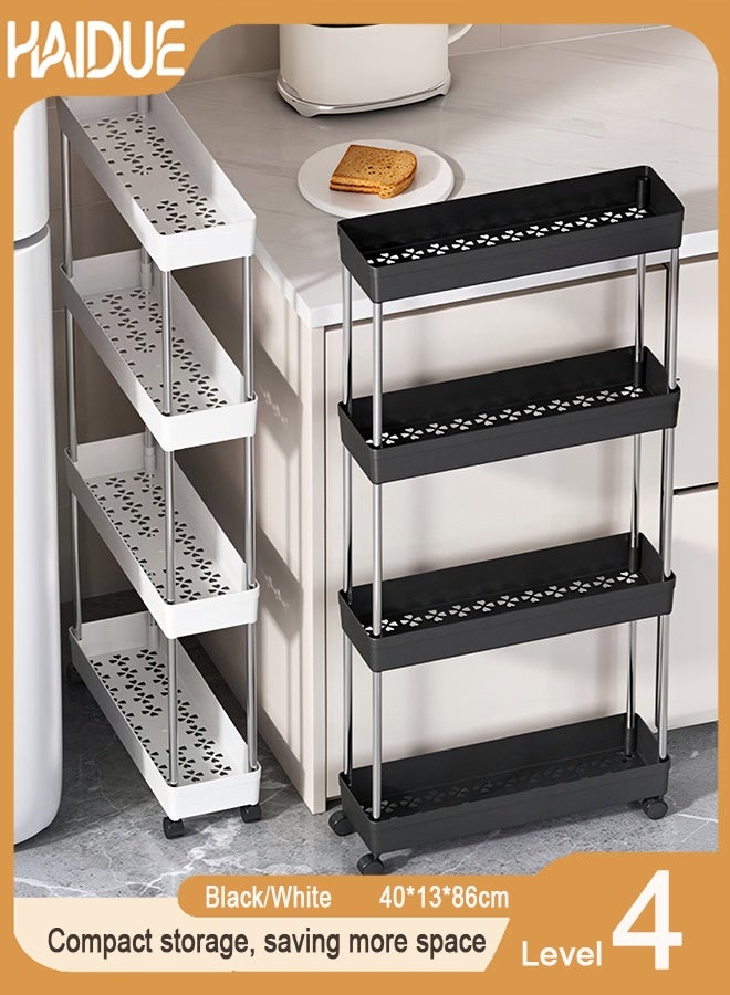 Haidue Four-Layer Multipurpose Storage Rack , 4 Tier Storage Shelf with Four Wheels，White - Image 1