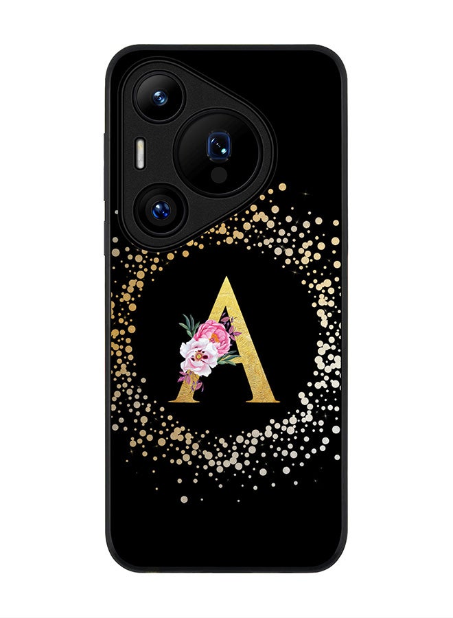 Stylizedd Rugged Black edge case for Huawei Pura 70 Pro / Huawei Pura 70 Pro Plus Case Cover- Custom Monogram Initial Letter Floral Pattern Alphabet - A (Black) - Image 1
