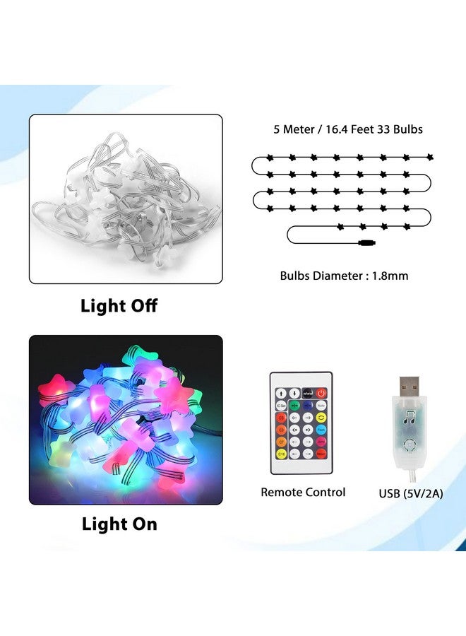 Gesto أضواء سلسلة شكل نجمة Gesto 5V - أضواء LED ذكية متزامنة مع الموسيقى عبر USB مع تحكم عن بُعد وتطبيق، أضواء خرافية تتغير ألوانها RGB للغرفة، ديكور المنزل، زينة ديوالي، عيد الميلاد (5 متر، 33 LED) - Image 4