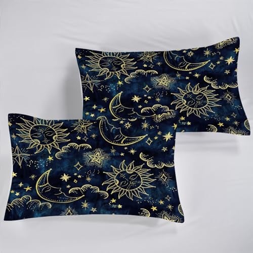 FUYEUN Sun and Moon Sheets Sets Queen Size 4 Pcs Celestial Starry Galaxy Boho Fitted Sheets Bedding for Women Girls Teen Hippie Constellation Bed Sheets with 1 Flat & 2 Pillowcases - Image 5