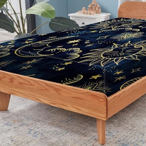 FUYEUN Sun and Moon Sheets Sets Queen Size 4 Pcs Celestial Starry Galaxy Boho Fitted Sheets Bedding for Women Girls Teen Hippie Constellation Bed Sheets with 1 Flat & 2 Pillowcases - Image 3