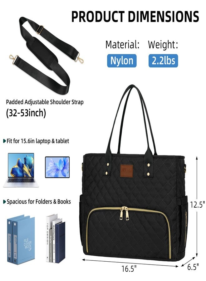 KKXIU Lunch Tote Bag for Teacher & Nurse, 15.6 Inch Laptop Tote with Insulated Lunch Box Pocket for Women, Professional Computer Work Bag for School, Office, Nursing - Black - Image 4