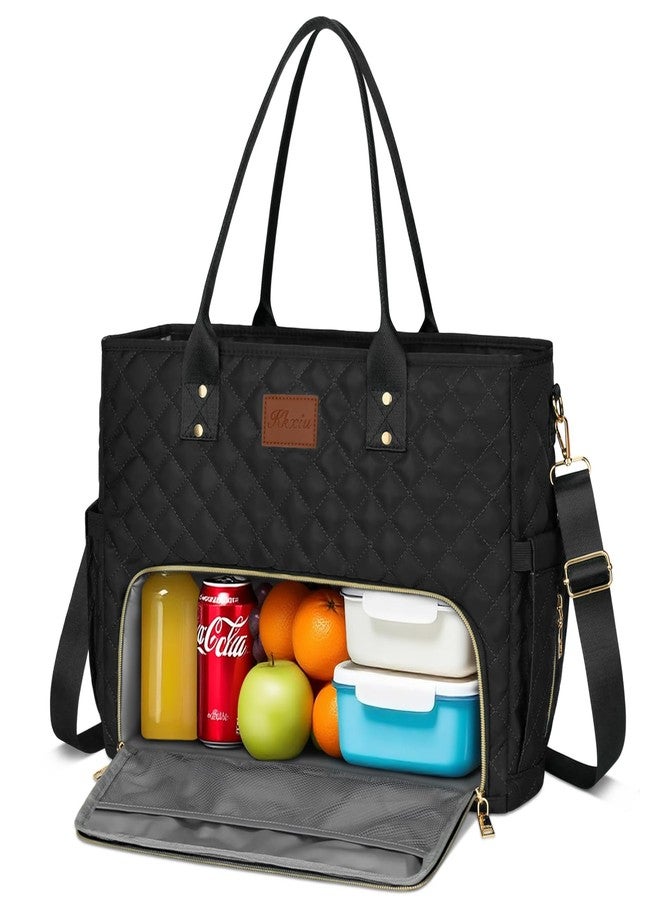 KKXIU Lunch Tote Bag for Teacher & Nurse, 15.6 Inch Laptop Tote with Insulated Lunch Box Pocket for Women, Professional Computer Work Bag for School, Office, Nursing - Black - Image 1