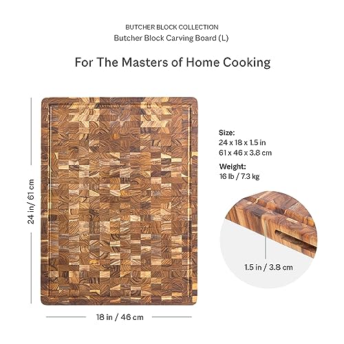 Teakhaus Butcher Block Carving Board - Extra Large Reversible Wooden Cutting Board with Juice Groove and Grip Handles - Teak End Grain Wood - Knife Friendly - FSC Certified - Image 2
