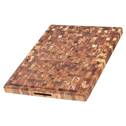 Teakhaus Butcher Block Carving Board - Extra Large Reversible Wooden Cutting Board with Juice Groove and Grip Handles - Teak End Grain Wood - Knife Friendly - FSC Certified - Image 1