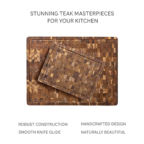 Teakhaus Butcher Block Carving Board - Extra Large Reversible Wooden Cutting Board with Juice Groove and Grip Handles - Teak End Grain Wood - Knife Friendly - FSC Certified - Image 5