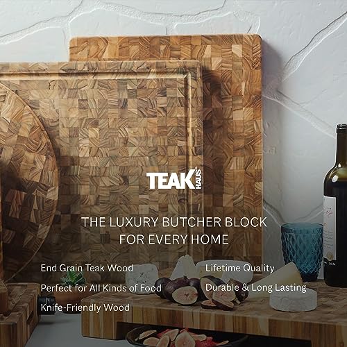 Teakhaus Butcher Block Carving Board - Extra Large Reversible Wooden Cutting Board with Juice Groove and Grip Handles - Teak End Grain Wood - Knife Friendly - FSC Certified - Image 4