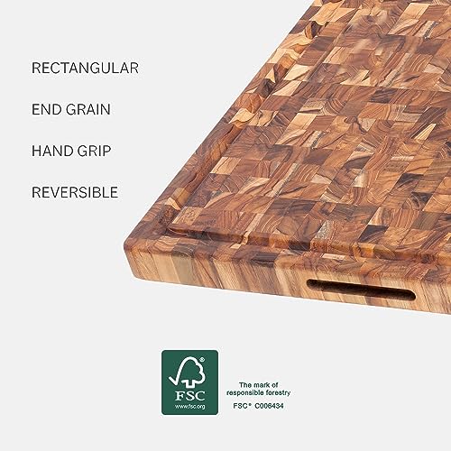 Teakhaus Butcher Block Carving Board - Extra Large Reversible Wooden Cutting Board with Juice Groove and Grip Handles - Teak End Grain Wood - Knife Friendly - FSC Certified - Image 3