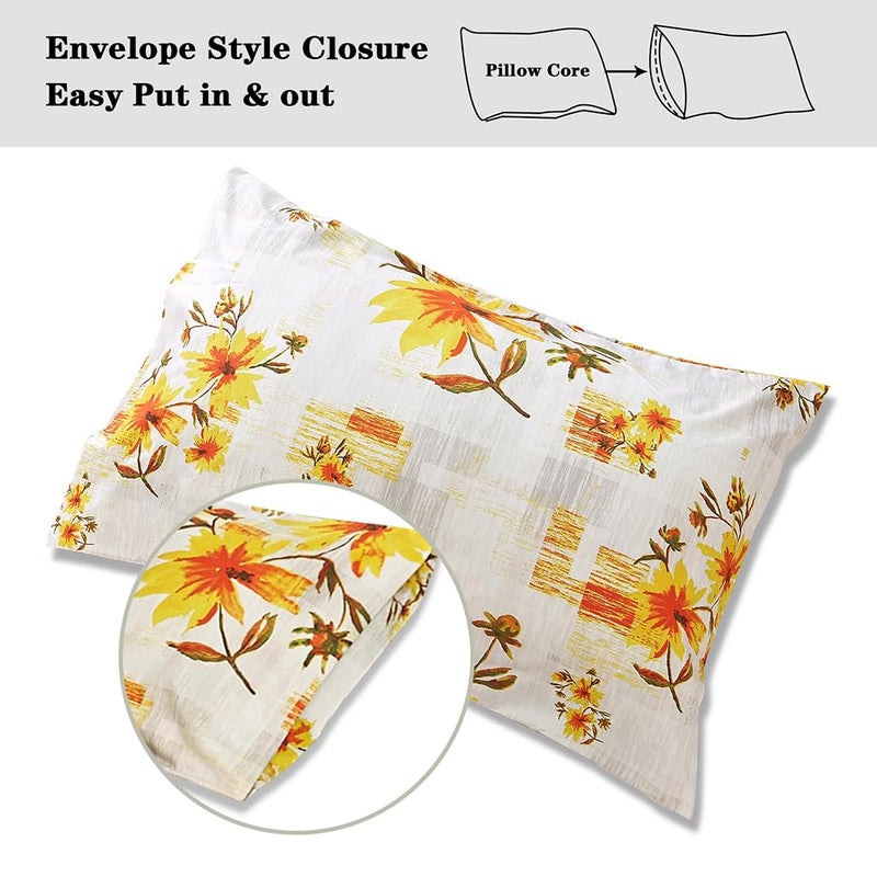 جي اس دي JSD Rustic الأصفر ورقة الأزهار مجموعة Cal King 4 قطعة صفائح الفراش الدقيقة المطبوعة - Image 2