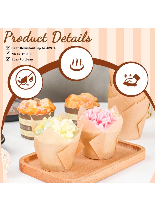 Baytna 200 PCS Tulip Cupcake Liners Beige Standard Parchment Baking Cups Muffin Wrappers Greaseproof - Image 4