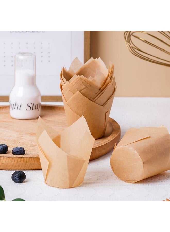 Baytna 200 PCS Tulip Cupcake Liners Beige Standard Parchment Baking Cups Muffin Wrappers Greaseproof - Image 2