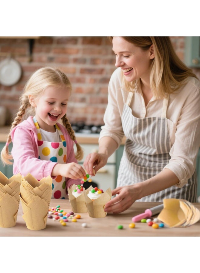 Baytna 200 PCS Tulip Cupcake Liners Beige Standard Parchment Baking Cups Muffin Wrappers Greaseproof - Image 5